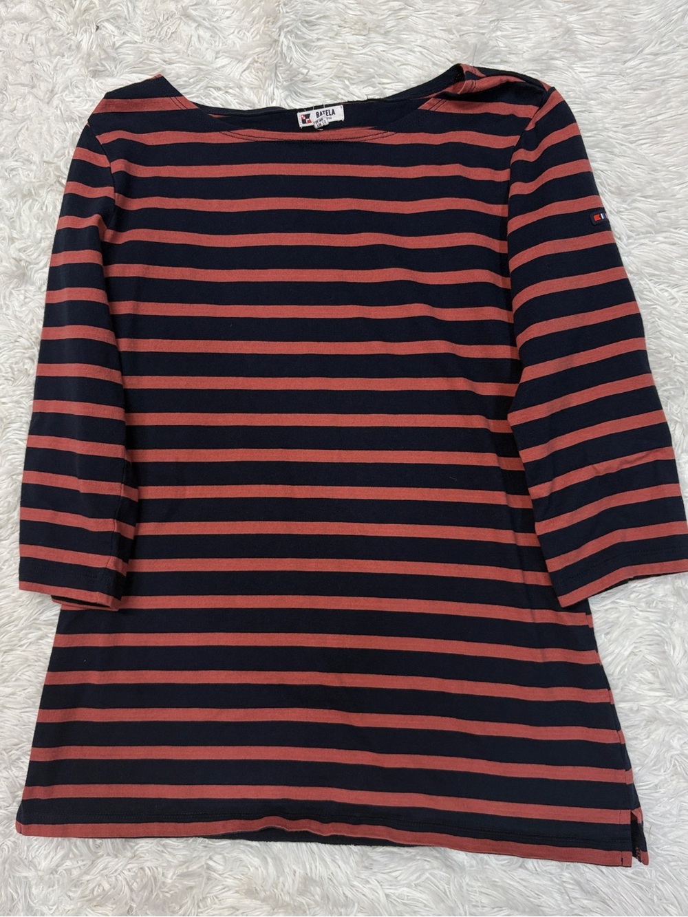 Batela Red & Navy Striped Boatneck Quarter Sleeve